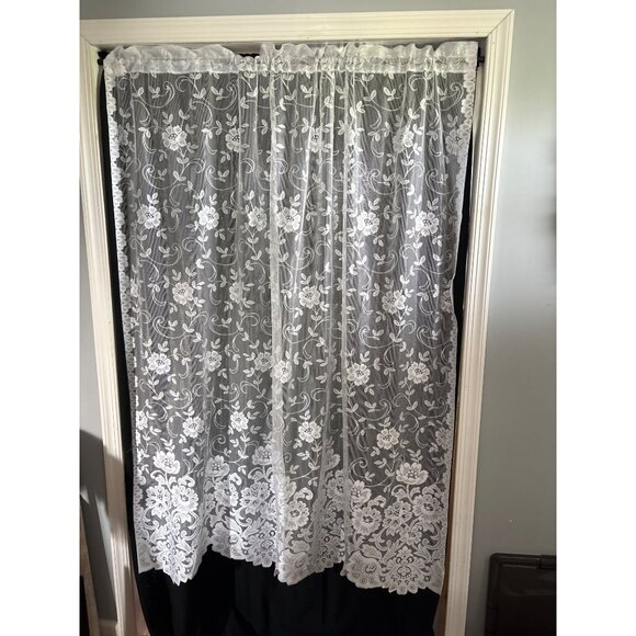 JCPenney Home Collection Floral Lace Curtain Panel 64" L x 56" W White Sheer - Picture 1 of 8
